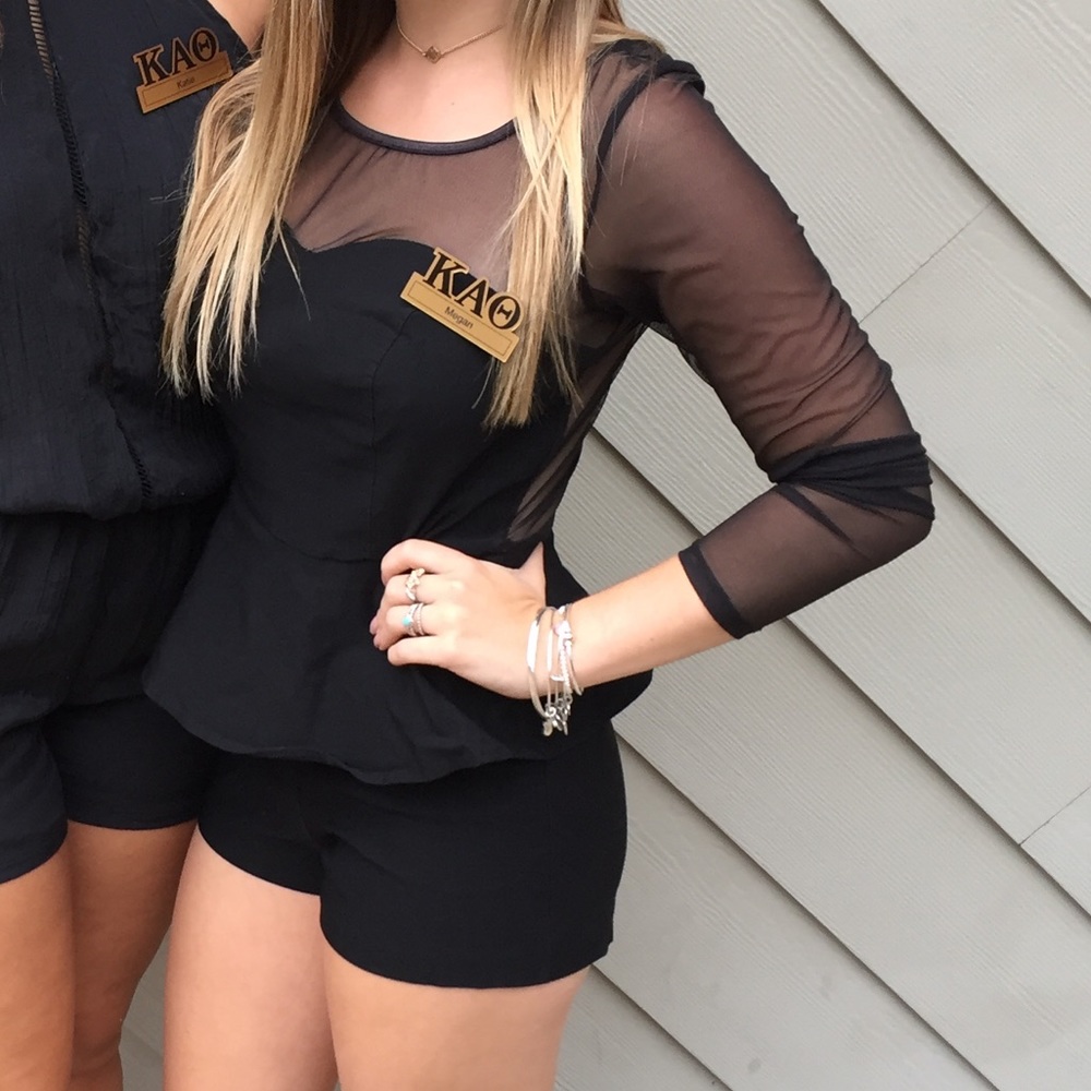 Black Fitted Romper Mesh Details